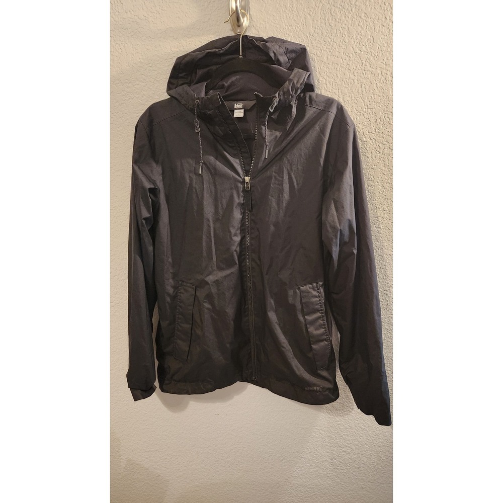 REI Co-op Womens Small Lightweight Black‎ Full Zip Hood Windbreaker Black